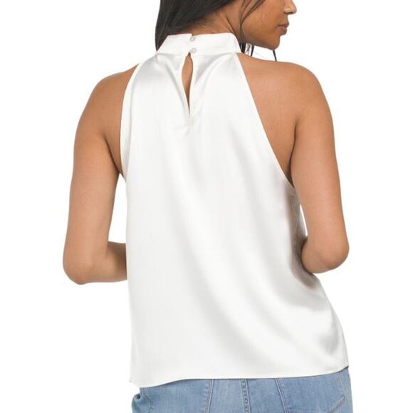 NWT Cynthia Rowley Satin Finish Sleeveless Floral Applique Halter Top Blouse - Picture 3 of 5